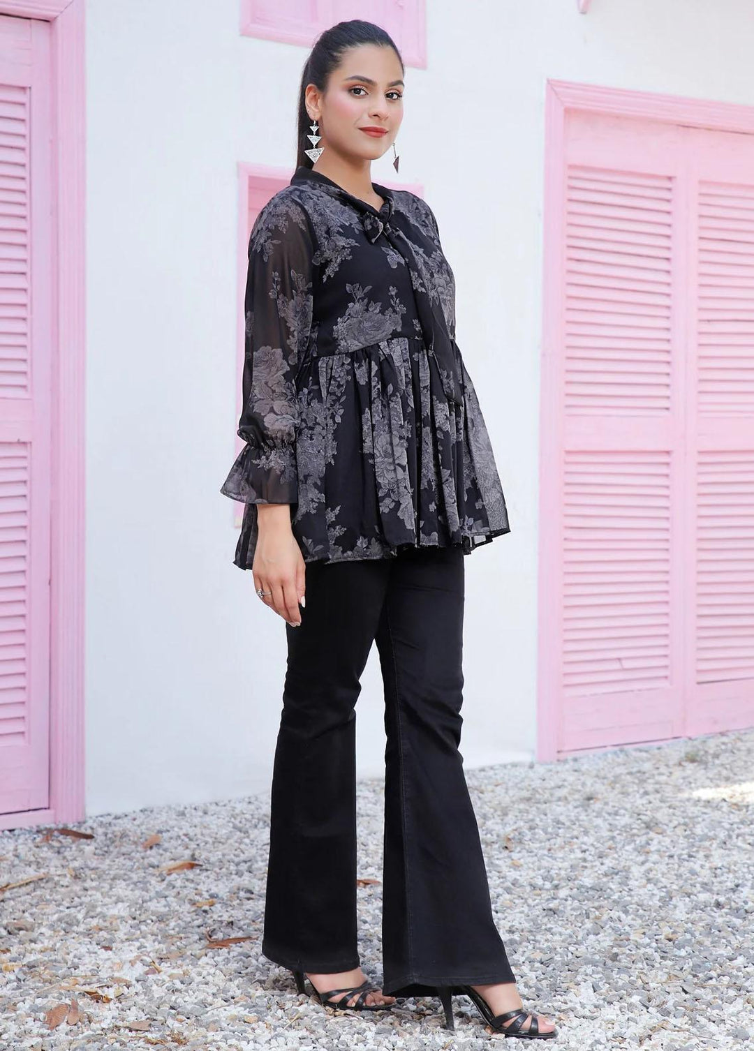 73 Degree  Pret Fancy Chiffon Top A-966 Shadow