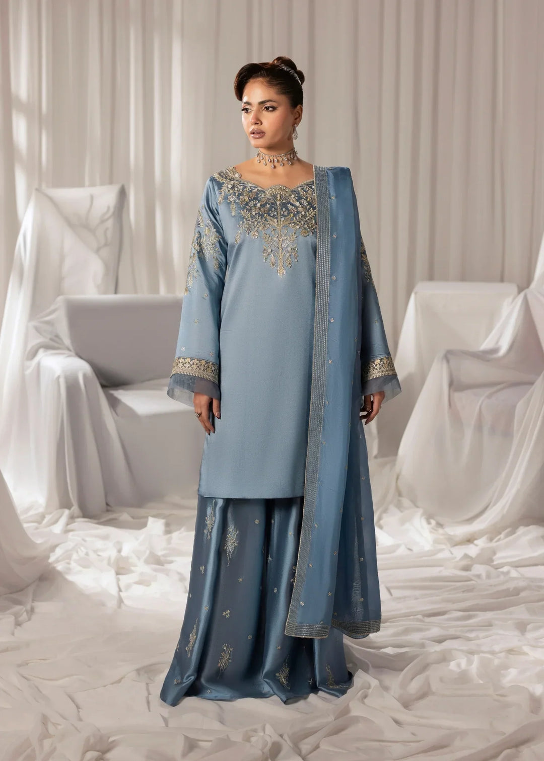 Celeste by Jamni RTW Embroidered  Sheesha Silk 3 Piece Suit RAINDROP Festive Collection