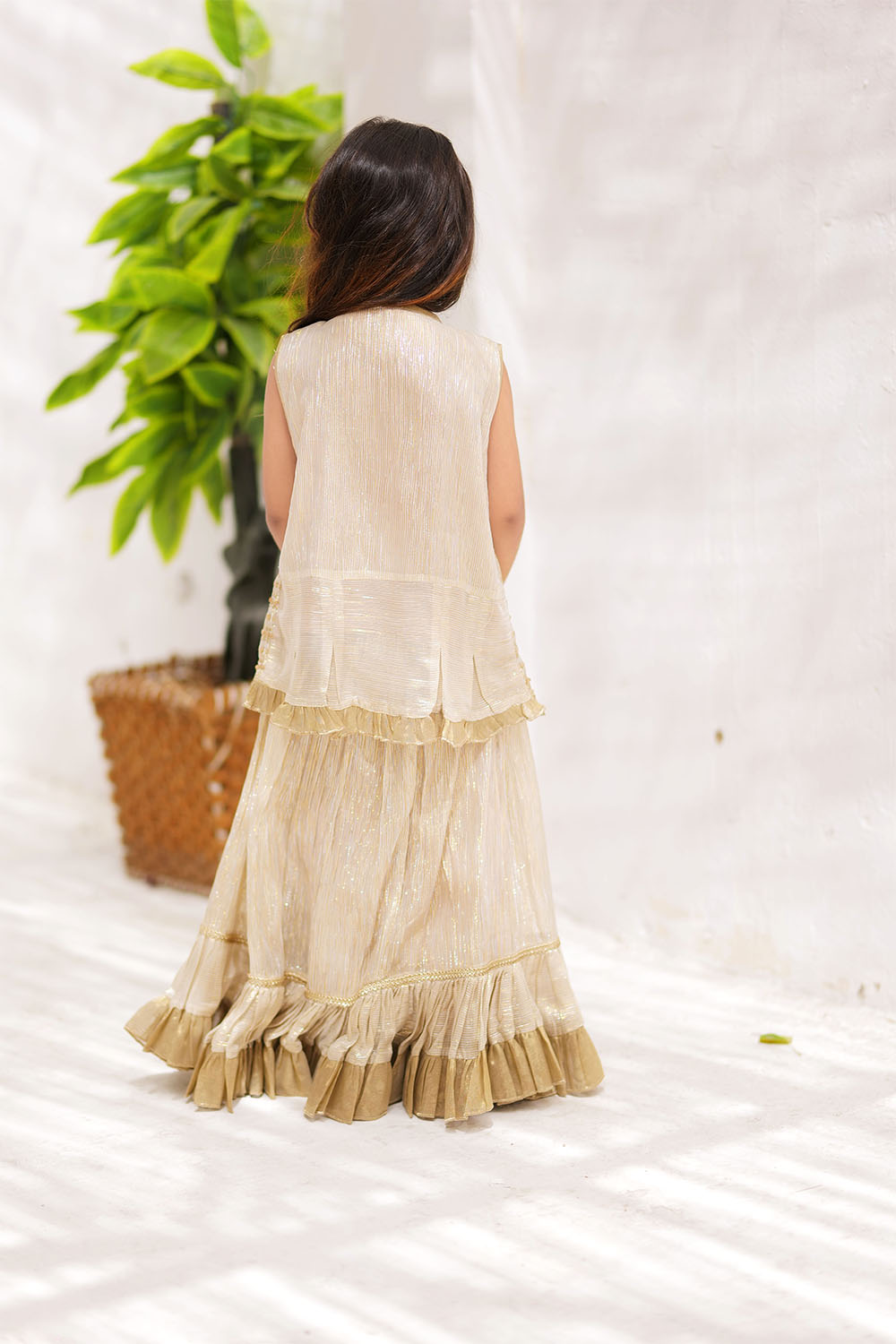Senorita Kids RTW Fawn and Gold Formal 3 Piece Suit Banarsi Shimmer and Organza tissue KDD-02734 - Winter Collection