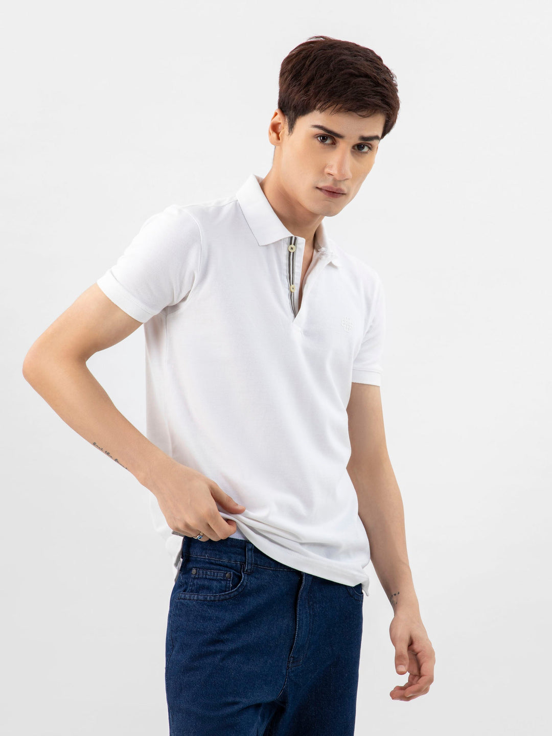Brumano  Solids Cotton Polo White 100% Cotton Basic Polo