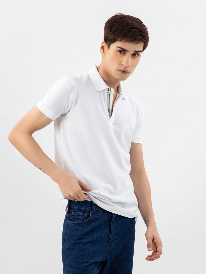 Brumano  Solids Cotton Polo White 100% Cotton Basic Polo