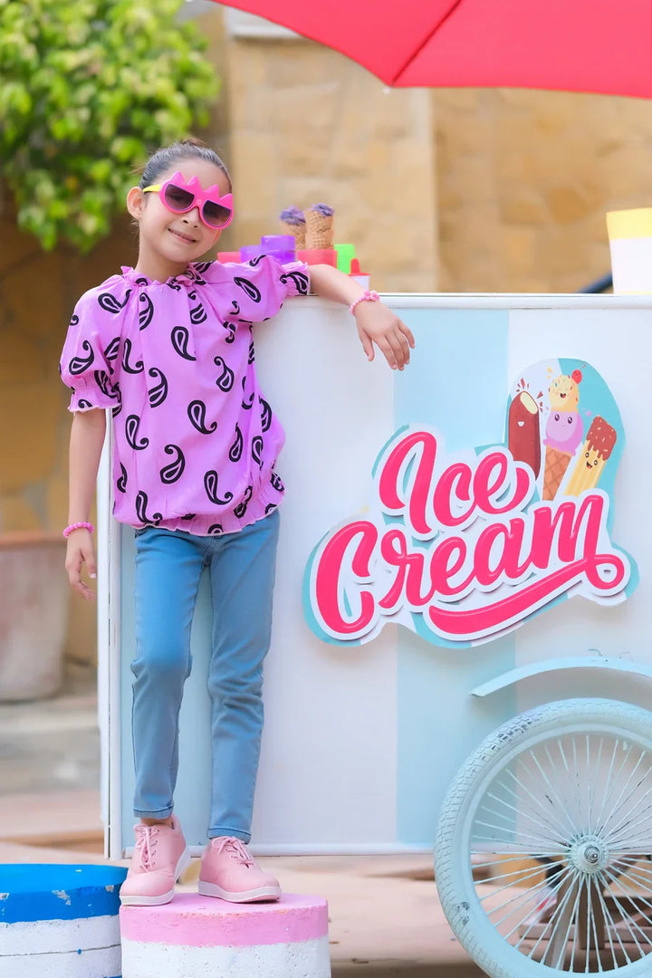 Dhaga Kids Pret Solids Jersy 1 Piece Purple Smocked Blouse DHKIDSDP - Summer Collection