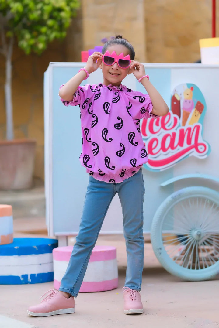 Dhaga Kids Pret Solids Jersy 1 Piece Purple Smocked Blouse DHKIDSDP - Summer Collection