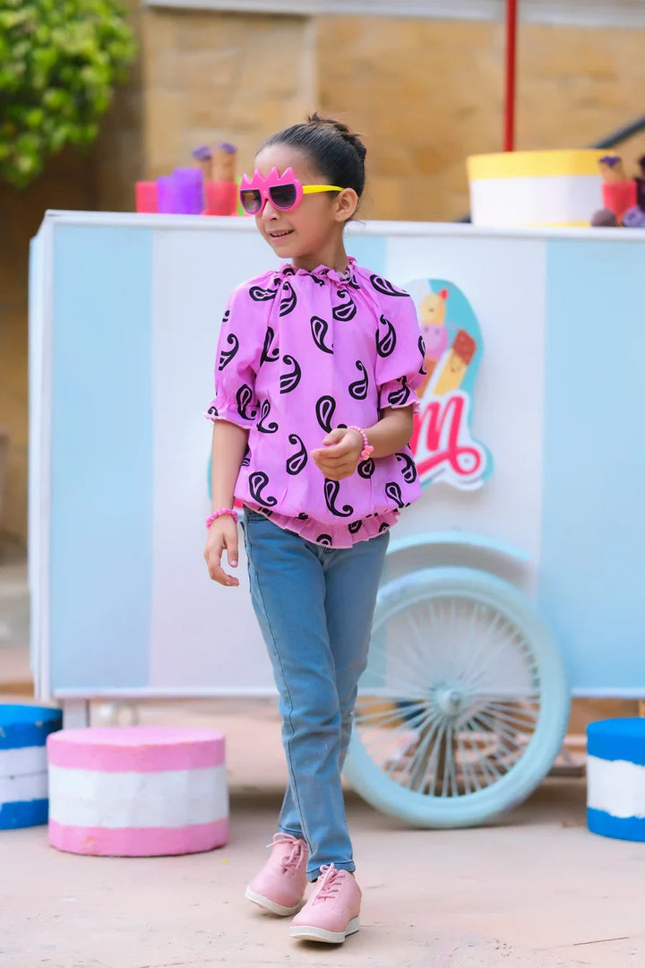 Dhaga Kids Pret Solids Jersy 1 Piece Purple Smocked Blouse DHKIDSDP - Summer Collection