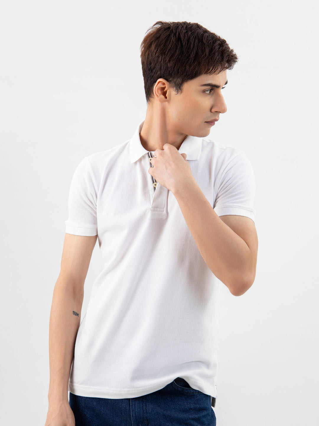 Brumano  Solids Cotton Polo White 100% Cotton Basic Polo