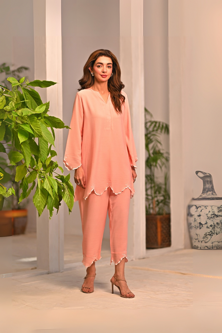 Dhaga Women Pret Embroidered 2 Piece Premium textured crepe Fabric Carnation SS25DSE127 - Summer Collection