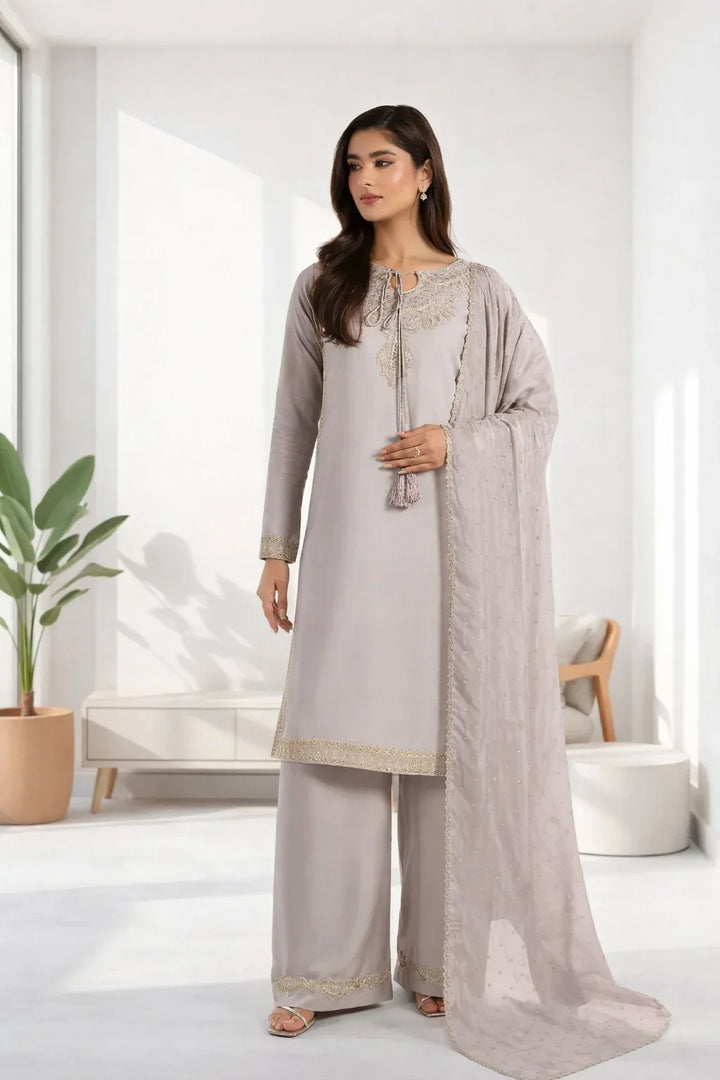 Silk Atelier by Jamni RTW Embroidered Korean Silk 3 Piece Suit DUSTY BLUSH Festive Collection
