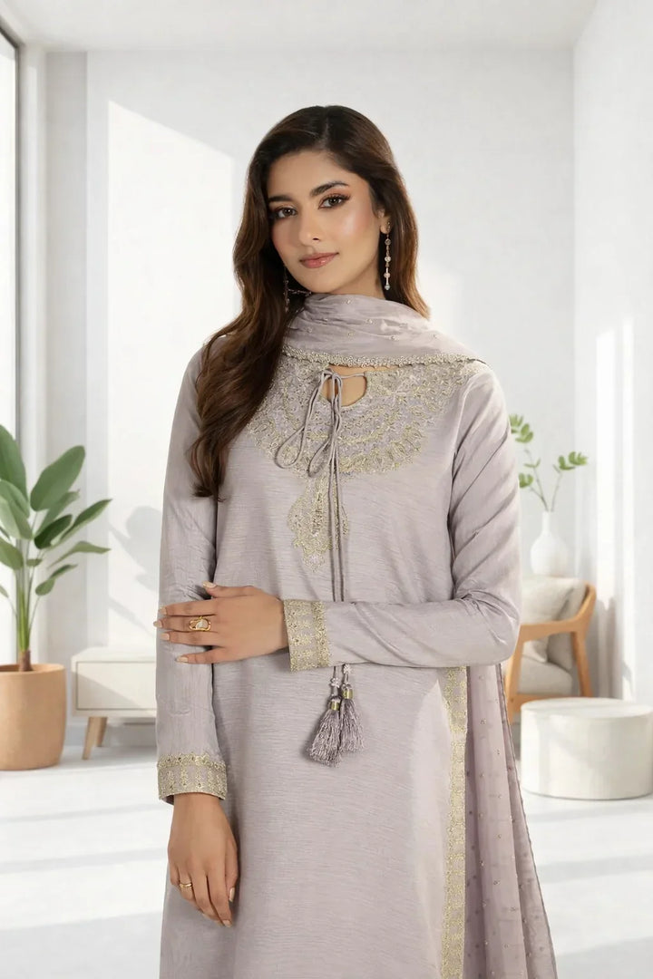 Silk Atelier by Jamni RTW Embroidered Korean Silk 3 Piece Suit DUSTY BLUSH Festive Collection