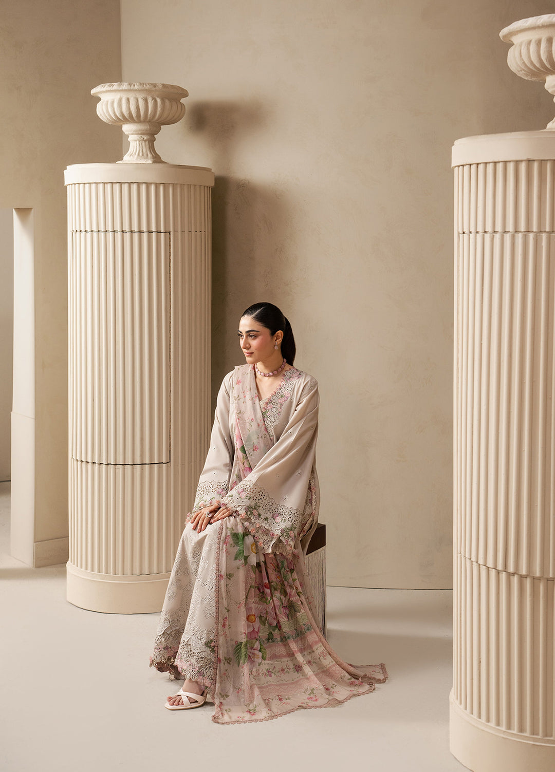 E-Craft by Elaf Unstitched Embroidered Lawn 3 Piece Suit EHC-6B Clay - Casual Collection