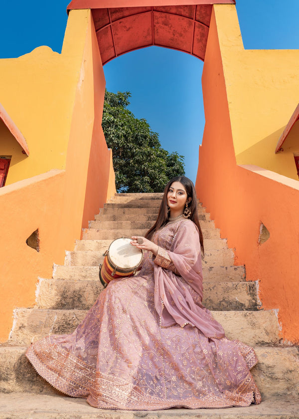 Unss Apparel Women Pret Embroidered Chiffon 3 Piece Suit Haani Tea Pink - Festive Collection