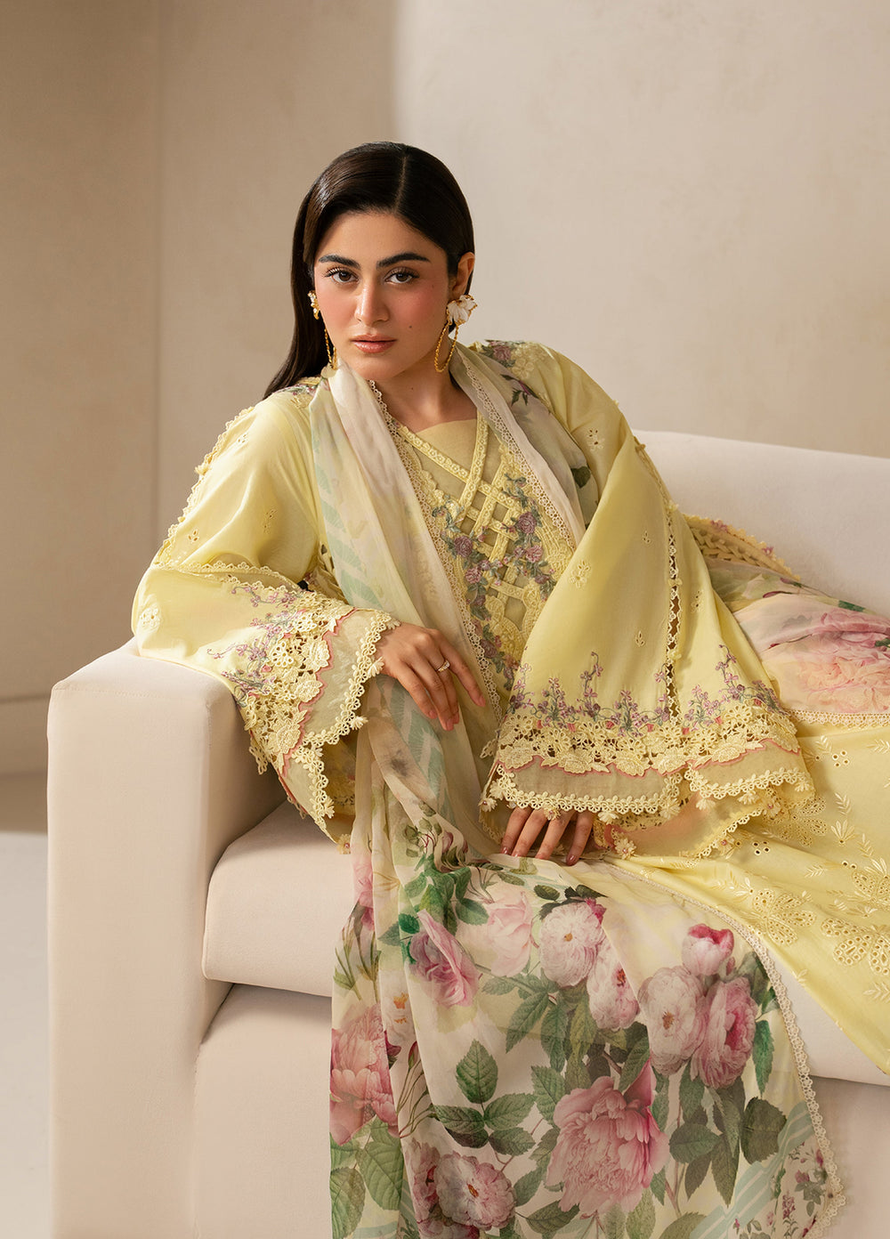 E-Craft by Elaf Unstitched Embroidered Lawn 3 Piece Suit EHC-3A Sunstone - Casual Collection