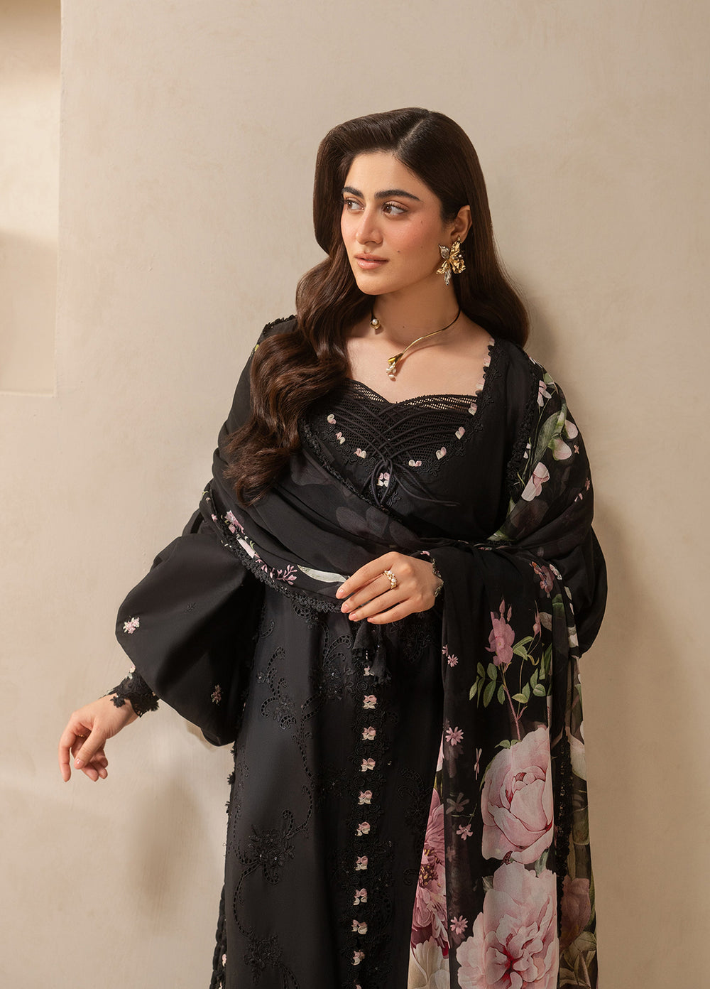 E-Craft by Elaf Unstitched Embroidered Lawn 3 Piece Suit EHC-5A Charcoal - Casual Collection