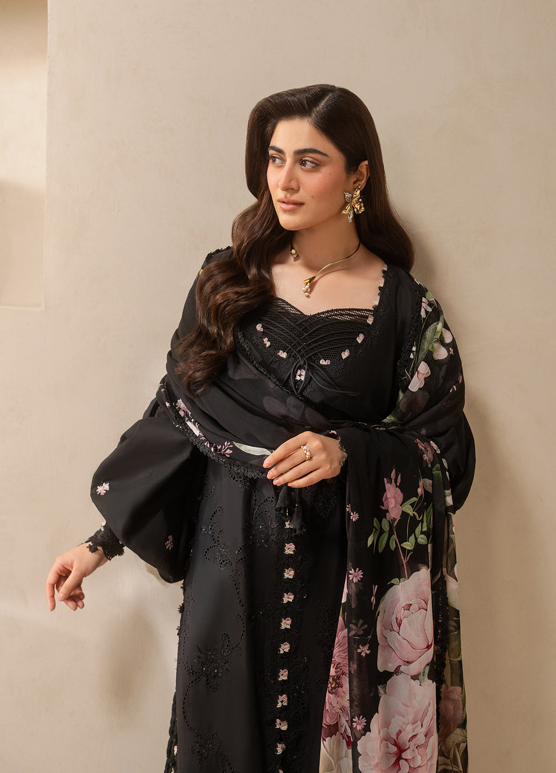 E-Craft by Elaf Unstitched Embroidered Lawn 3 Piece Suit EHC-5A Charcoal - Casual Collection