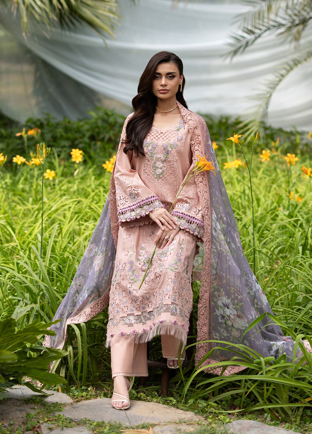 Elaf Premium Unstitched Embroidered Lawn 3 Piece Suit EL26ULF Blushing Rose ELQ-6A - Festive Collection