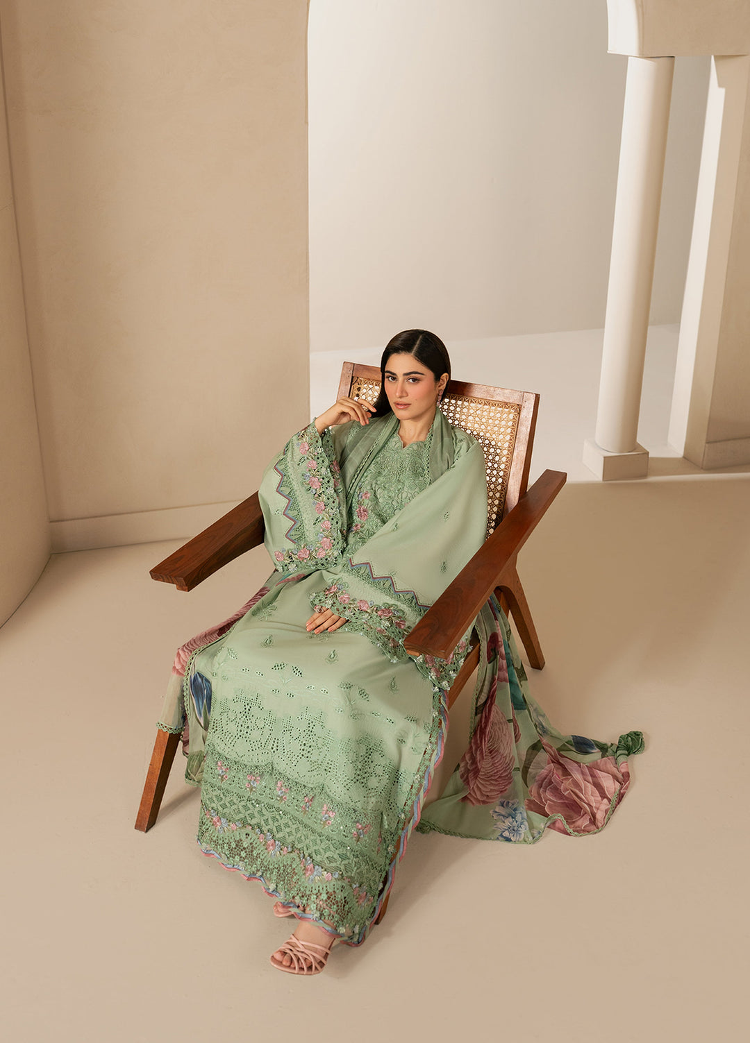 E-Craft by Elaf Unstitched Embroidered Lawn 3 Piece Suit EHC-4B Aloe - Casual Collection