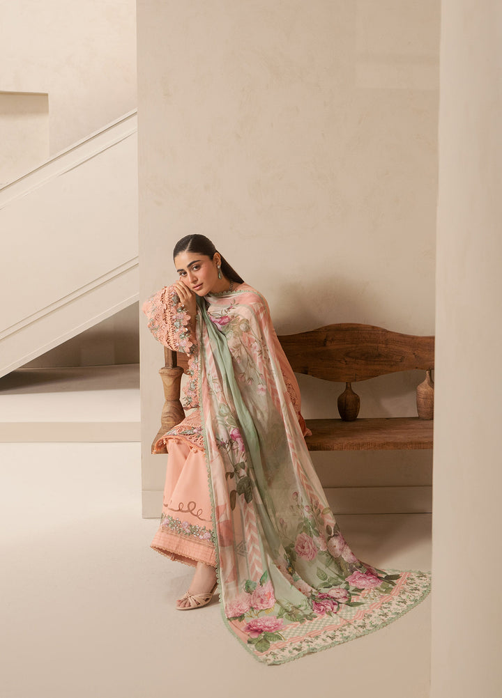 E-Craft by Elaf Unstitched Embroidered Lawn 3 Piece Suit EHC-3B Dustrose - Casual Collection