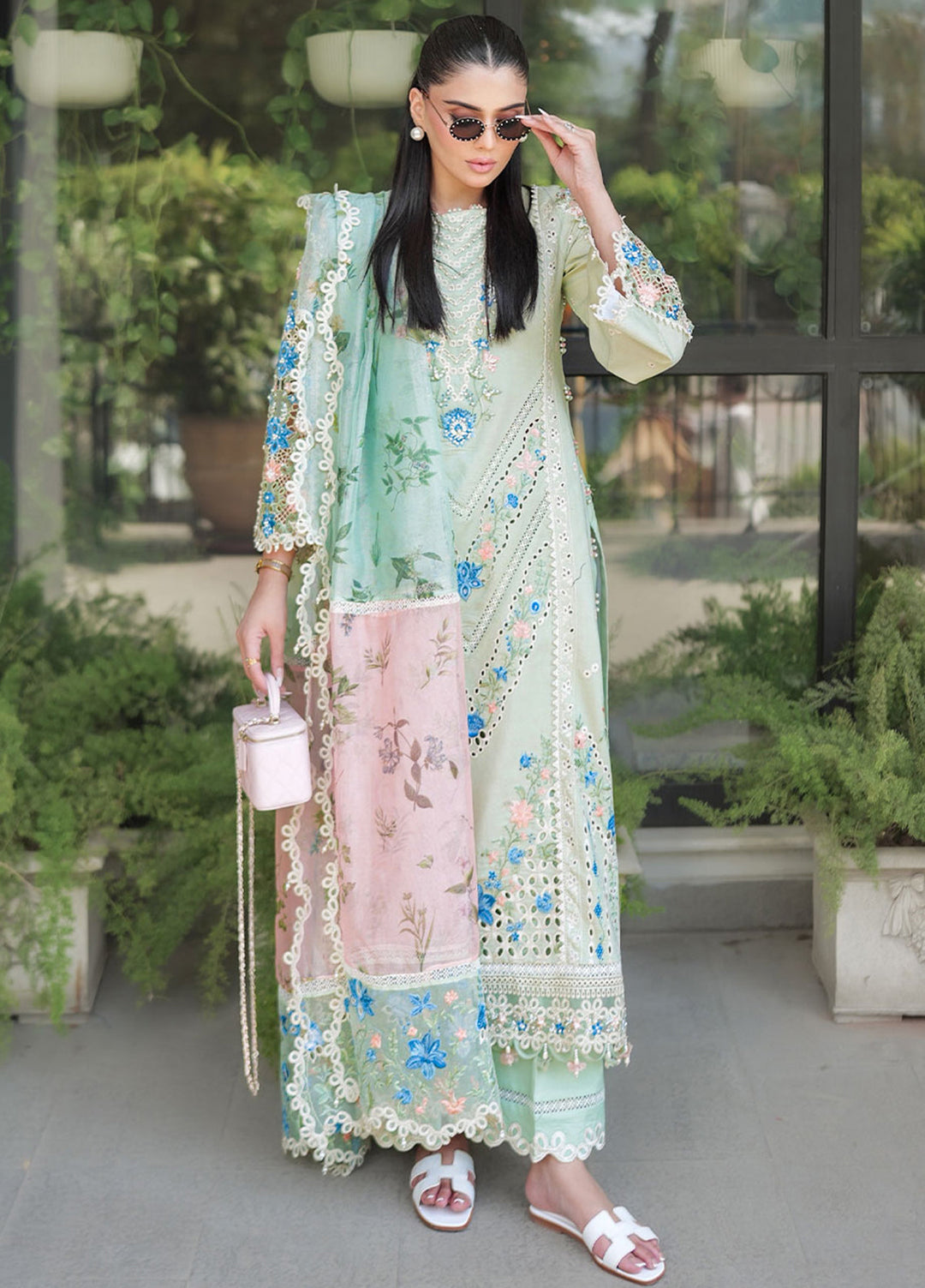 Tales of Petals by Sardinia Unstitched Embroidered Luxury Lawn 3 Pcs Suit SRD26UTP D-2 Summer Sage - Festive