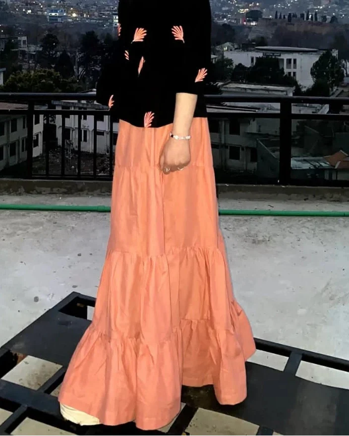 Urban Cut RTW Solids Cotton 1 Piece Peach Tiered Skirt Casual Collection