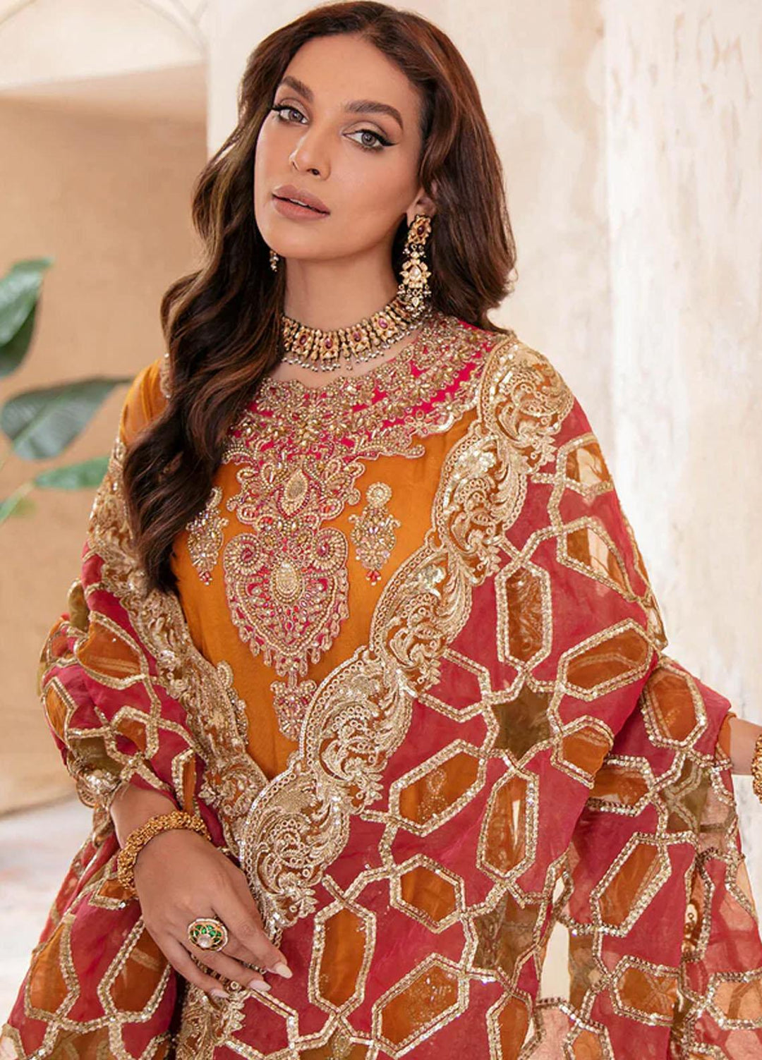 Aangan by Imrozia Premium Embroidered Net Suits Unstitched 3 Piece IMP22A IB-23 Gul-e-Rana - Bridal Collection
