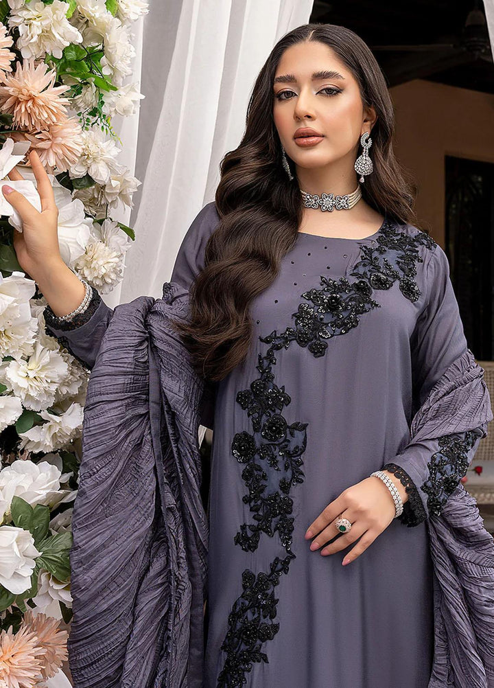 Azure Pret Embroidered Cotton Silk 3 Piece Dress Obsidian OD299