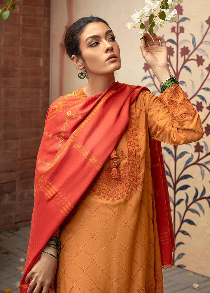 Cross Stitch Embroidered Linen Suits Unstitched 3 Piece CS22W 03 Ochre Tan - Winter Collection