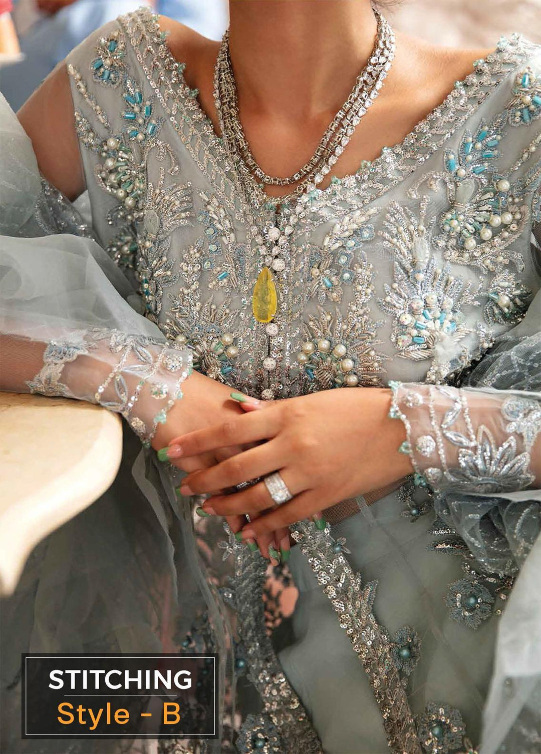 Serendipity by Mushq Embroidered Net Suits Unstitched 4 Piece MQ22S TDL22-08 Sabine - Luxury Wedding Collection