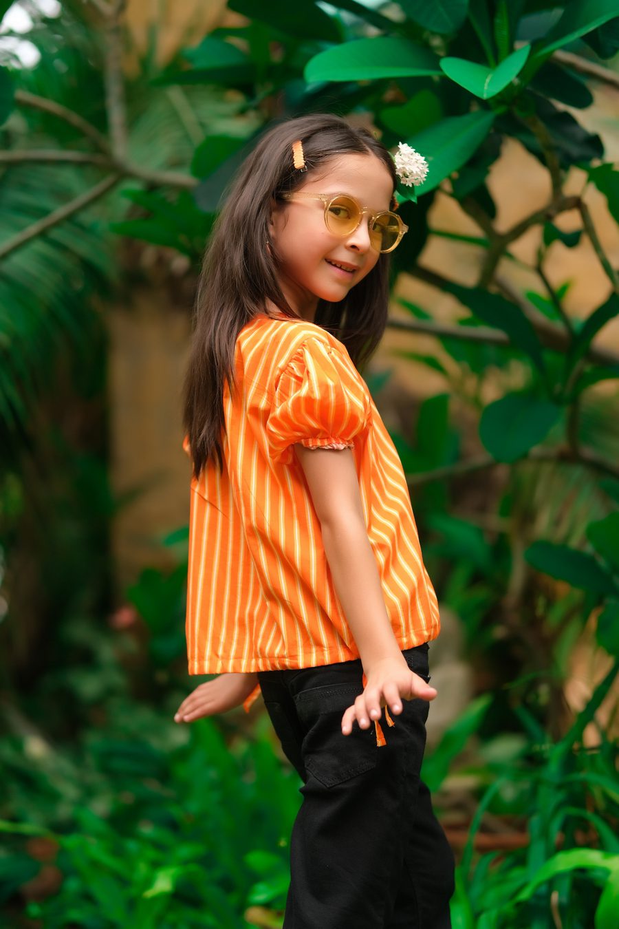 Dhaga Kids Pret Solids Jersy 1 Piece Orange Elasticated Sleeve Shirt DHKJP01 - Summer Collection