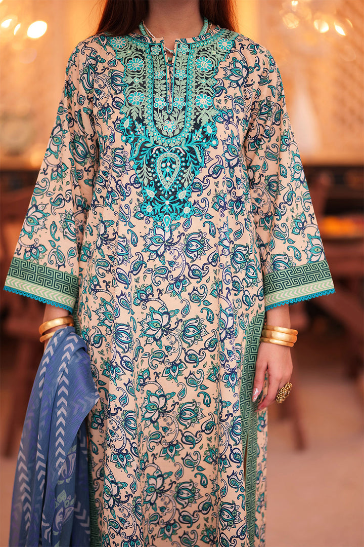 Senorita Women RTW Women Fawn and Multicolor Casual 3 Piece Suit Cotton Lawn Printed LAD-02335 - Summer Collection