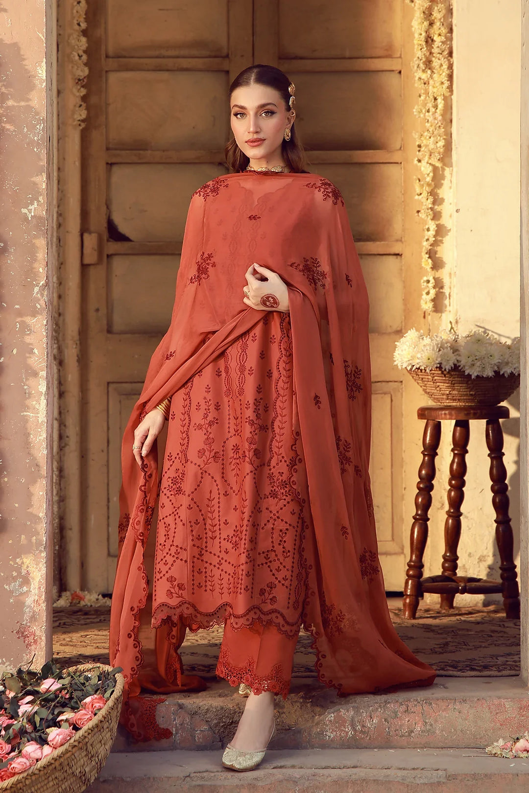 Sahar Unstitched Chikankari Lawn Rustic Dawn 3 Piece Suit CK-26-V2-02 - Summer Collection