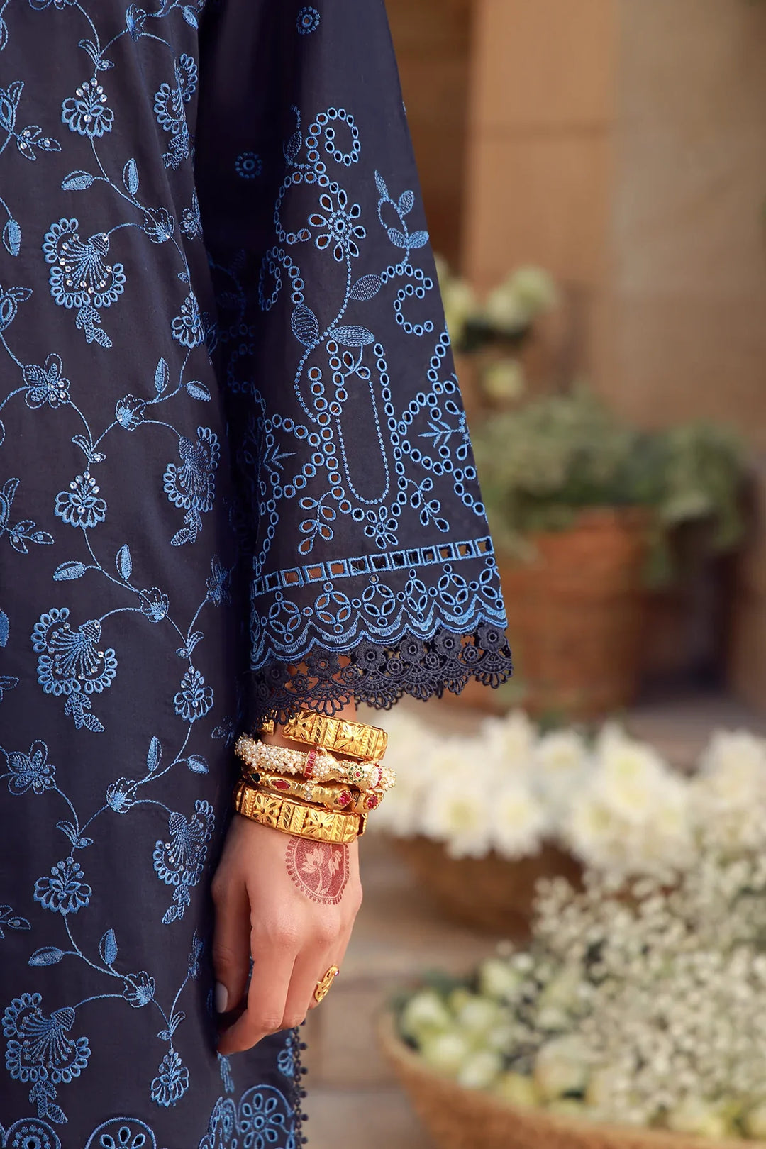 Sahar Unstitched Chikankari Lawn Nocturne Indigo 3 Piece Suit CK-26-V2-07 - Summer Collection