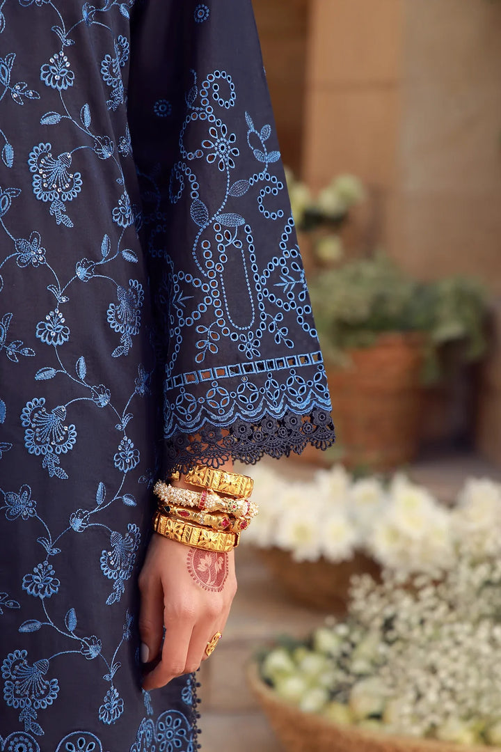 Sahar Unstitched Chikankari Lawn Nocturne Indigo 3 Piece Suit CK-26-V2-07 - Summer Collection