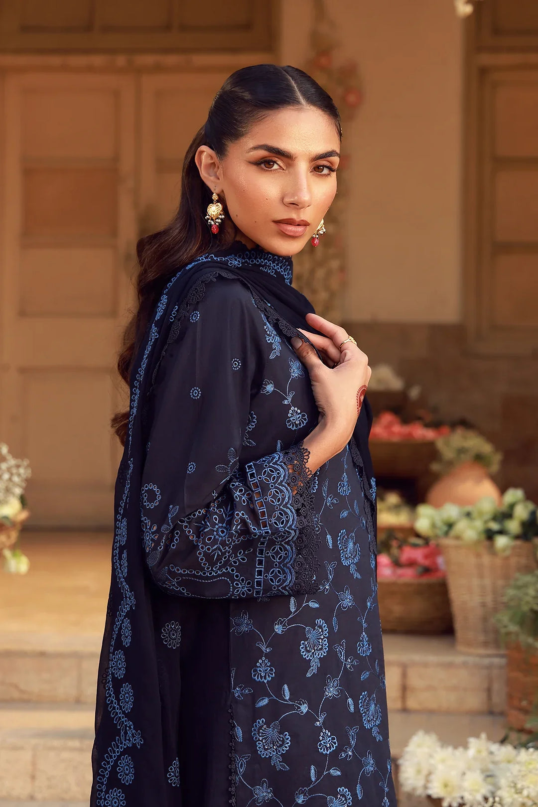 Sahar Unstitched Chikankari Lawn Nocturne Indigo 3 Piece Suit CK-26-V2-07 - Summer Collection