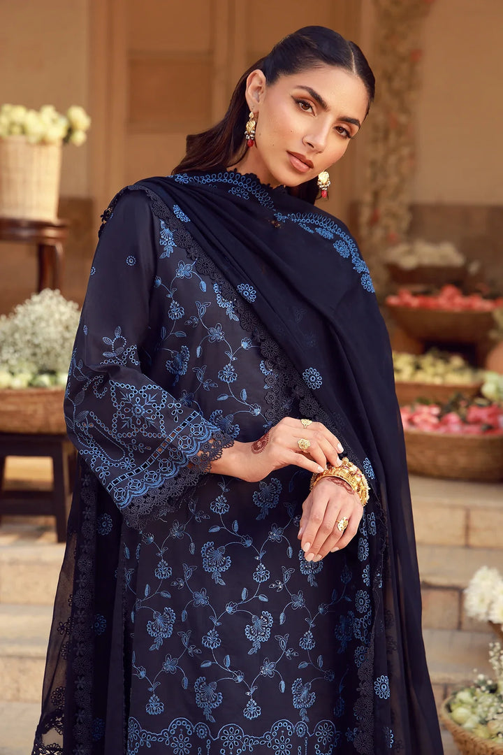 Sahar Unstitched Chikankari Lawn Nocturne Indigo 3 Piece Suit CK-26-V2-07 - Summer Collection