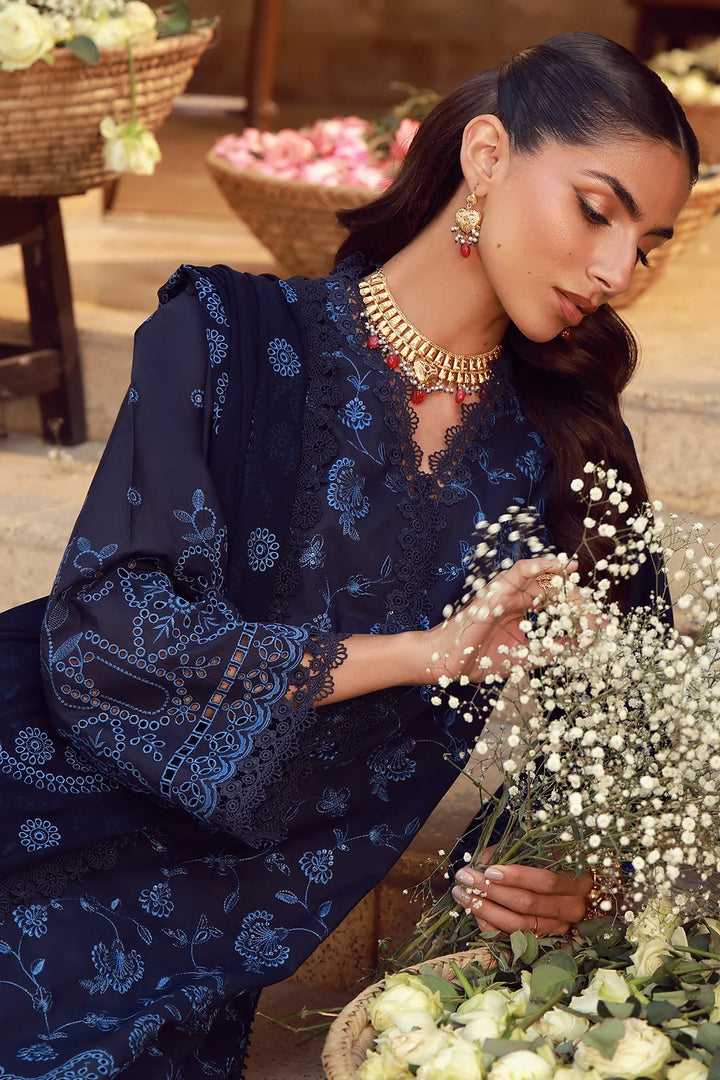 Sahar Unstitched Chikankari Lawn Nocturne Indigo 3 Piece Suit CK-26-V2-07 - Summer Collection
