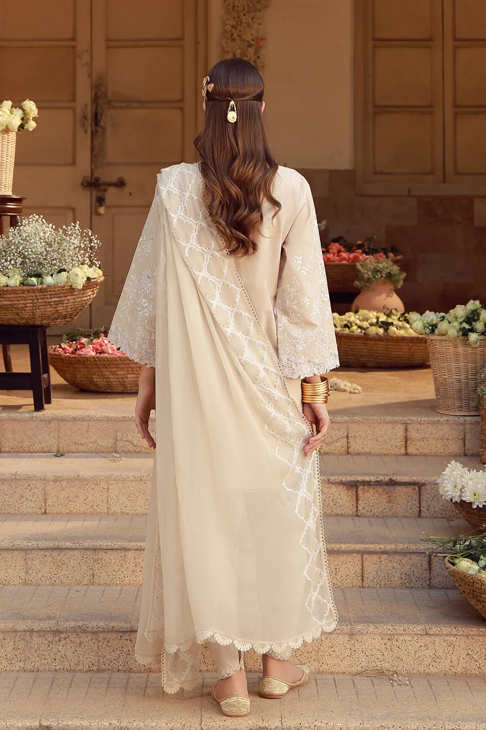Sahar Unstitched Chikankari Lawn Ivory Mirage 3 Piece Suit CK-26-V2-04 - Summer Collection