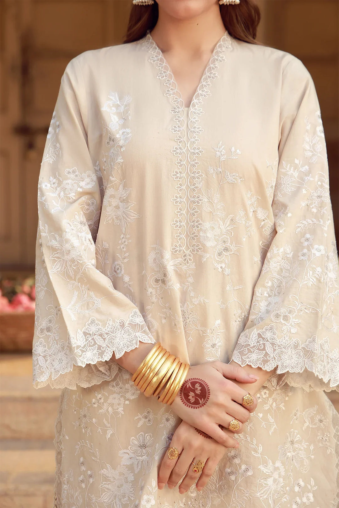 Sahar Unstitched Chikankari Lawn Ivory Mirage 3 Piece Suit CK-26-V2-04 - Summer Collection