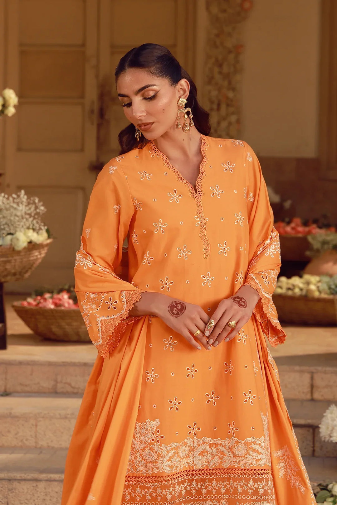 Sahar Unstitched Chikankari Lawn Marigold Fiesta 3 Piece Suit CK-26-V2-06 - Summer Collection