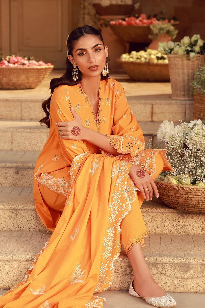 Sahar Unstitched Chikankari Lawn Marigold Fiesta 3 Piece Suit CK-26-V2-06 - Summer Collection
