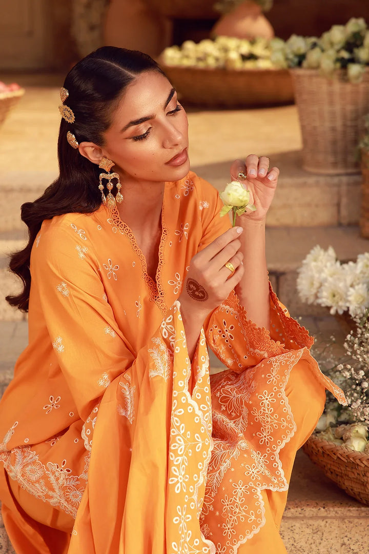 Sahar Unstitched Chikankari Lawn Marigold Fiesta 3 Piece Suit CK-26-V2-06 - Summer Collection