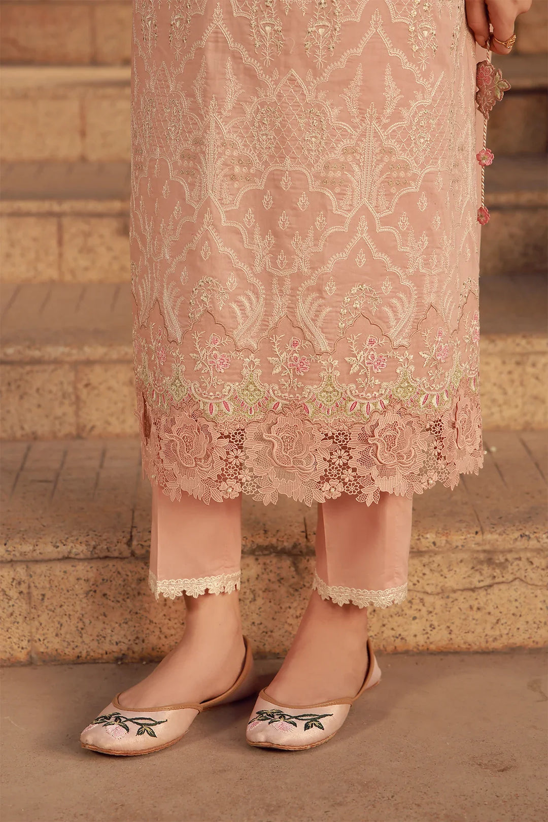 Sahar Unstitched Chikankari Lawn Peach Blosoom Muse 3 Piece Suit CK-26-V2-01 - Summer Collection