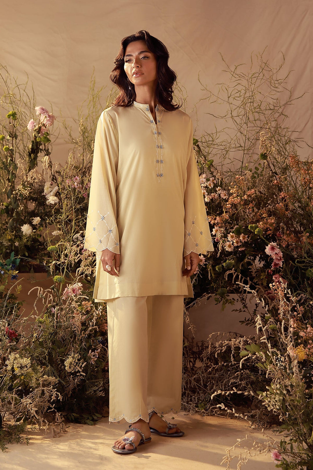Sahar Women Pret Essentials Embroidered Cambric Zinnia Co-Ord Sets - Summer Collection