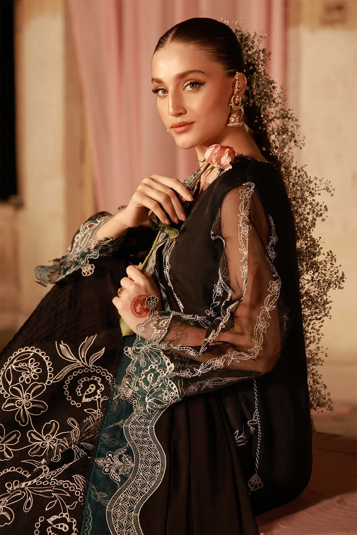 Sahar Unstitched Embroidered Organza Midnight Opulence 4 Piece Suit SS1-26-FE-03 - Summer Collection