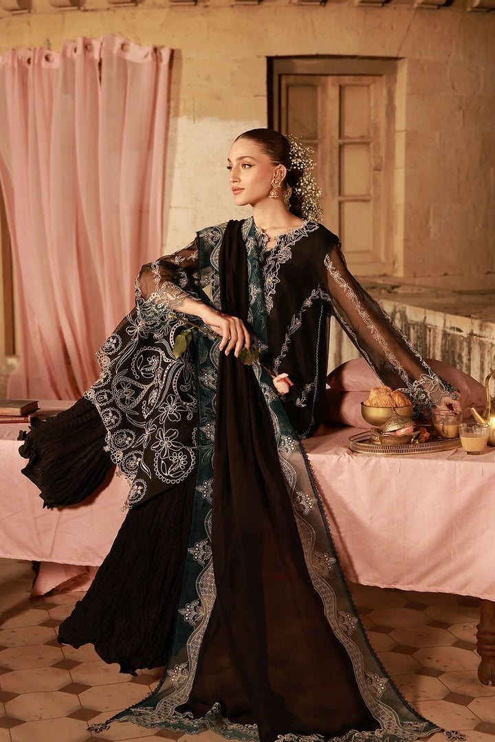 Sahar Unstitched Embroidered Organza Midnight Opulence 4 Piece Suit SS1-26-FE-03 - Summer Collection