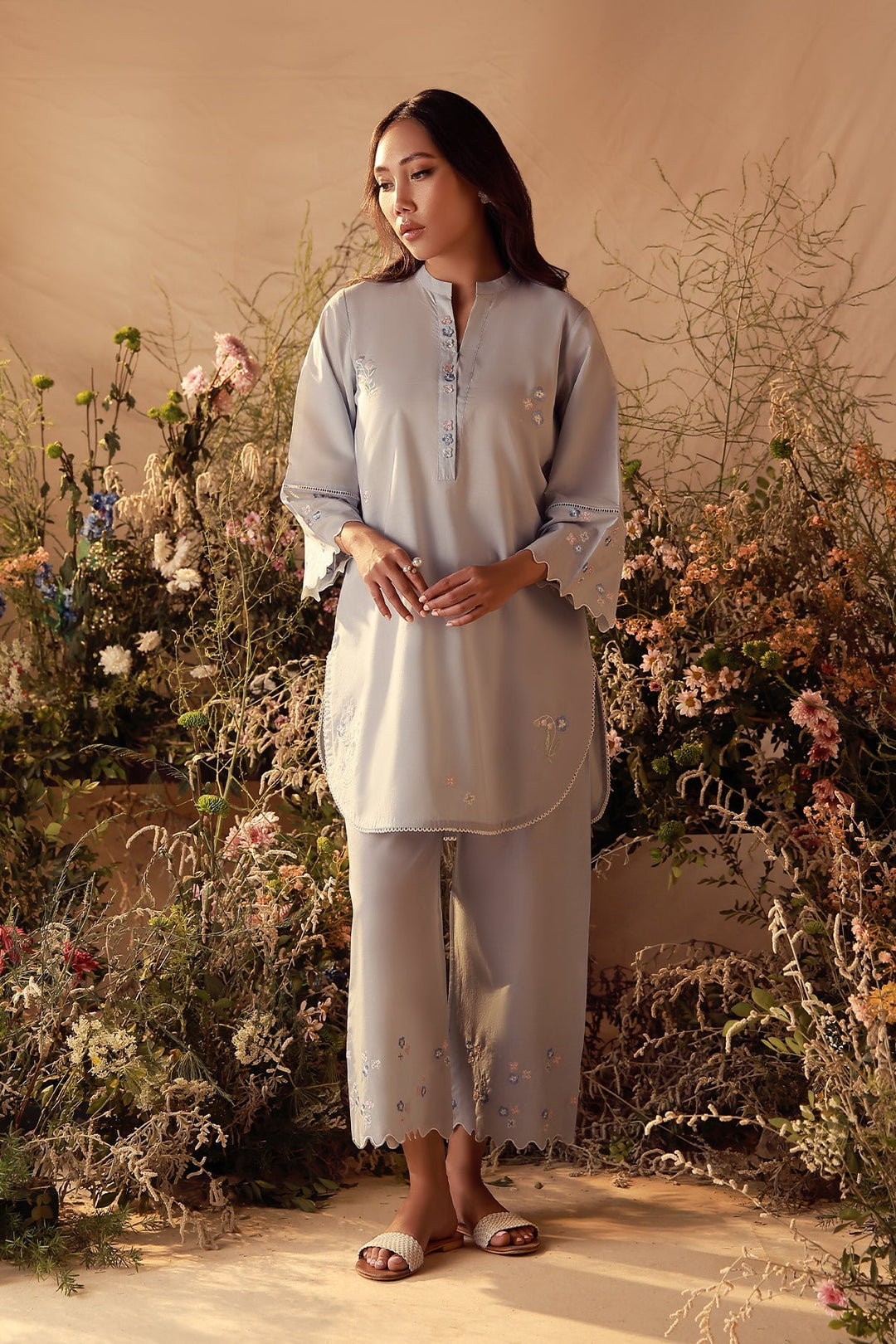 Sahar Women Pret Essentials Embroidered Cambric Bluebell Co-Ord Sets - Summer Collection