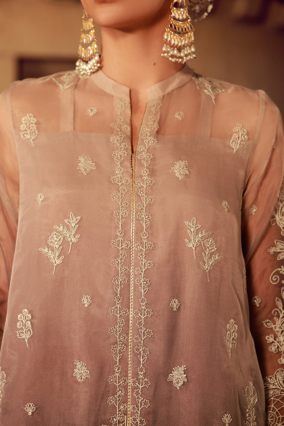 Sahar Unstitched Embroidered Organza Sepia Soiree 4 Piece Suit SS1-26-FE-08 - Summer Collection