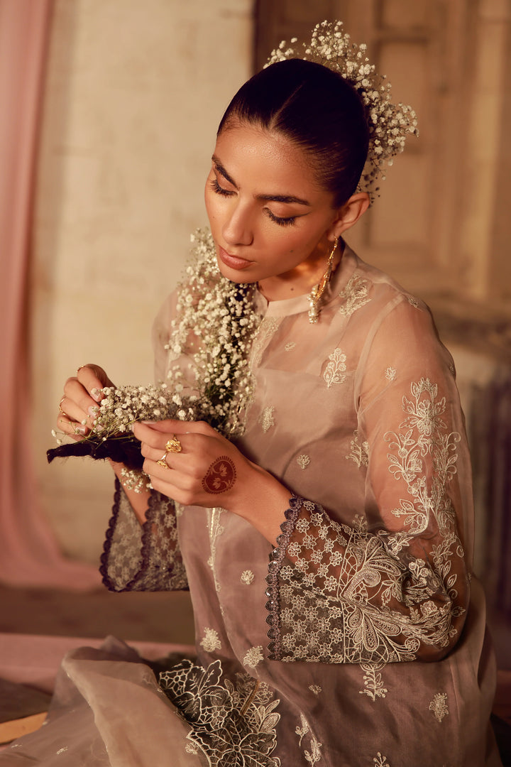 Sahar Unstitched Embroidered Organza Sepia Soiree 4 Piece Suit SS1-26-FE-08 - Summer Collection