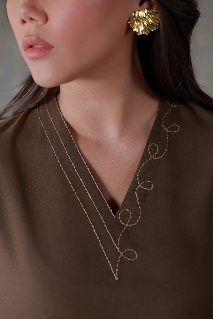 Neutral Edit by Sahar RTW Embroidered Cambric 2 Piece Suit Cocoa Casual Collection