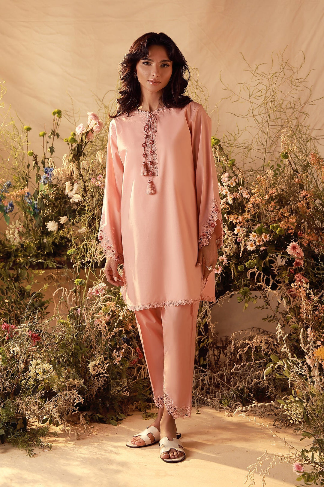 Sahar Women Pret Essentials Embroidered Cambric Coral Co-Ord Sets - Summer Collection