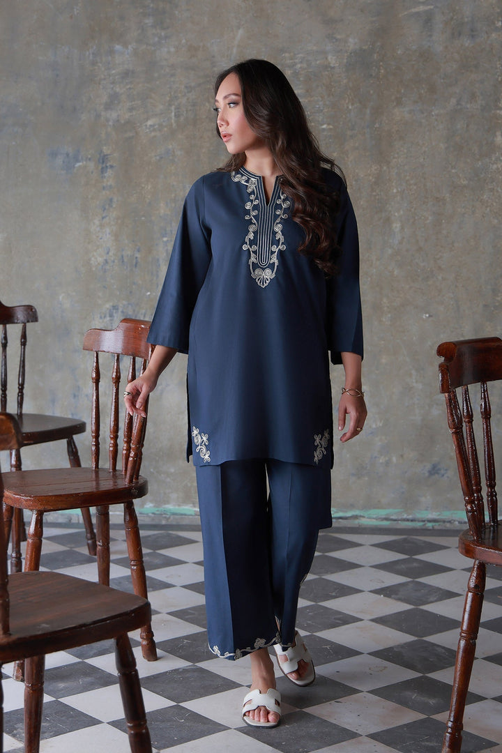 Neutral Edit by Sahar RTW Chikankari Cambric 2 Piece Suit Midnight Coil Casual Collection