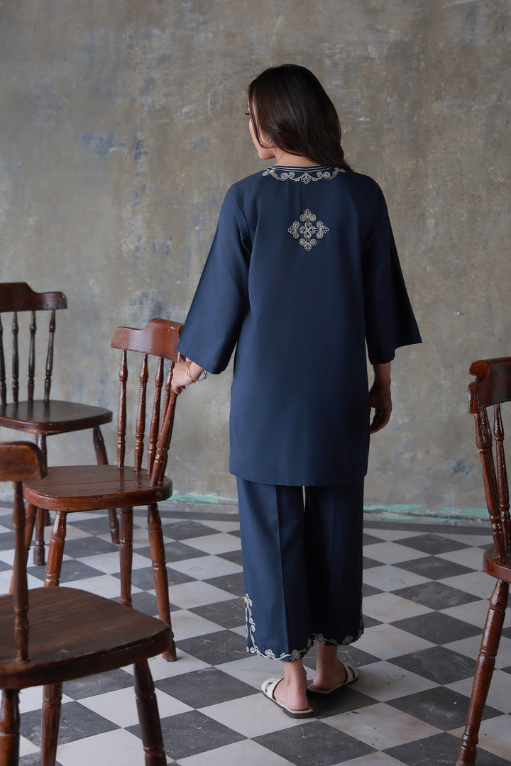 Neutral Edit by Sahar RTW Chikankari Cambric 2 Piece Suit Midnight Coil Casual Collection